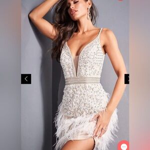 Jovani White Beaded Mini Dress